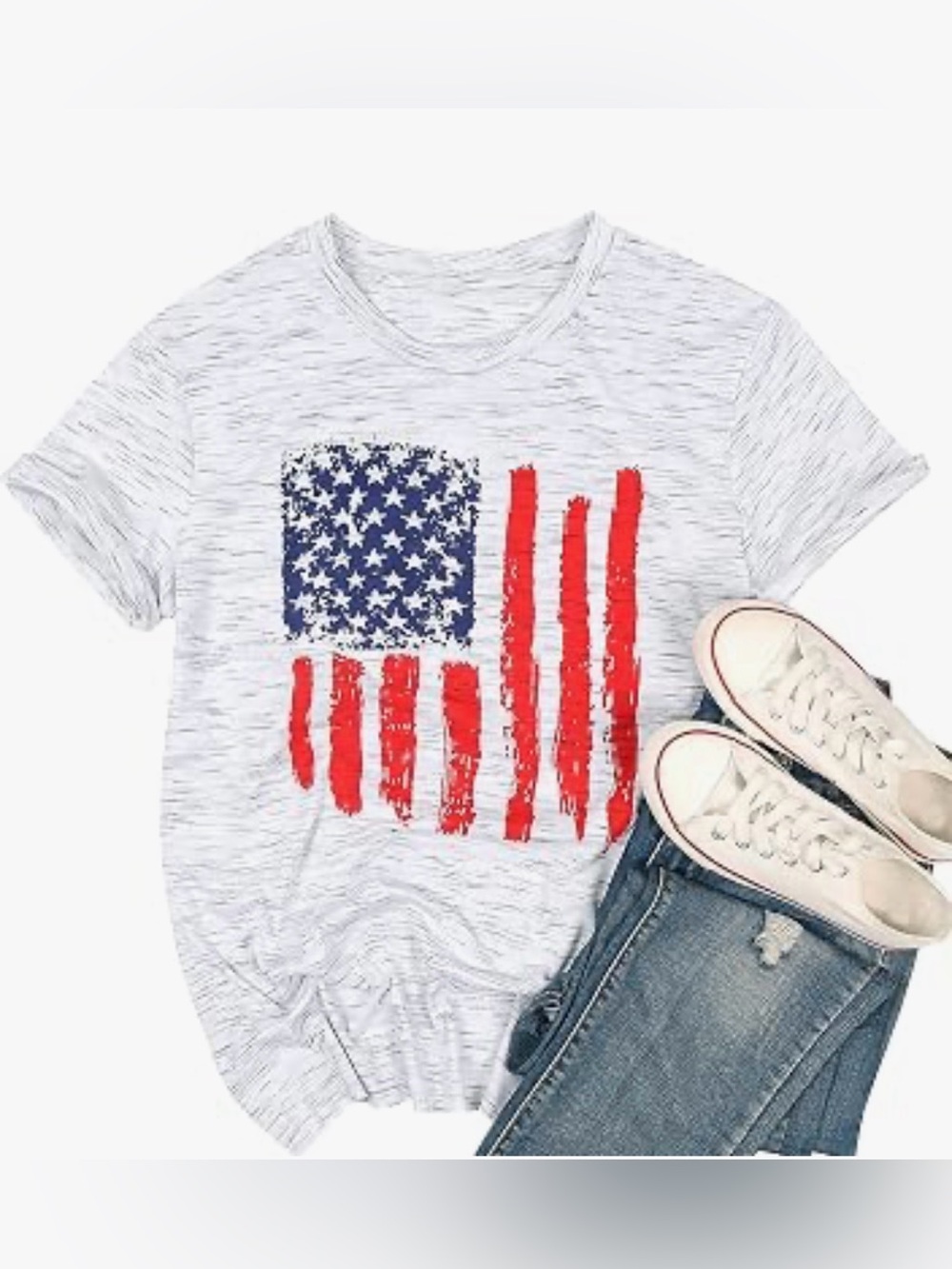 Amazon Women's White Short Sleeve Tee with Distressed American Flag Print size L